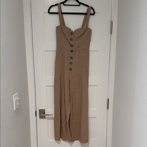 Reformation Tan Button-Front Jumpsuit